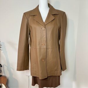 Dialogue Vintage‎ 90s/Y2K Light Tan Brown 100% Genuine Leather Jacket 🐂